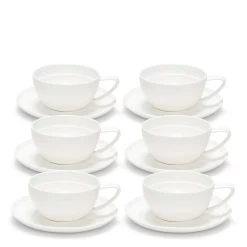 Edge Tea Cups & Saucers 280mL - Set Of 6 - White