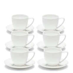 Edge Espresso Cups & Saucers 100mL - Set Of 6 - White