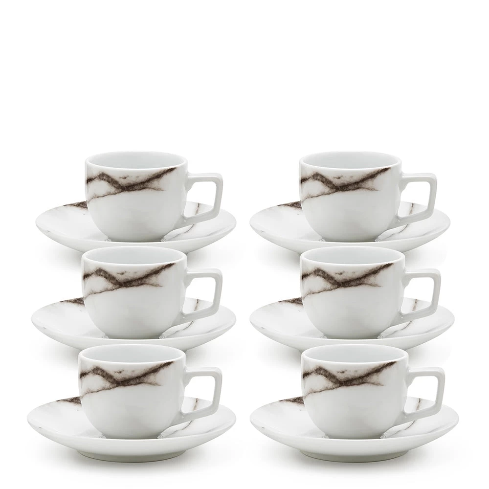 Marble Espresso Cups & Saucers 100mL - Set Of 6 - White 1 Marble Espresso Cups & Saucers 100mL - Set Of 6 - White