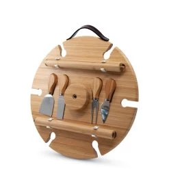 Picnic Circle Wine Tray With Cheese Knives