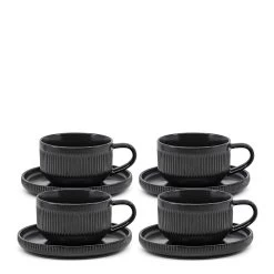 Brae Tea Cups & Saucers 100mL - Set Of 4 - Black