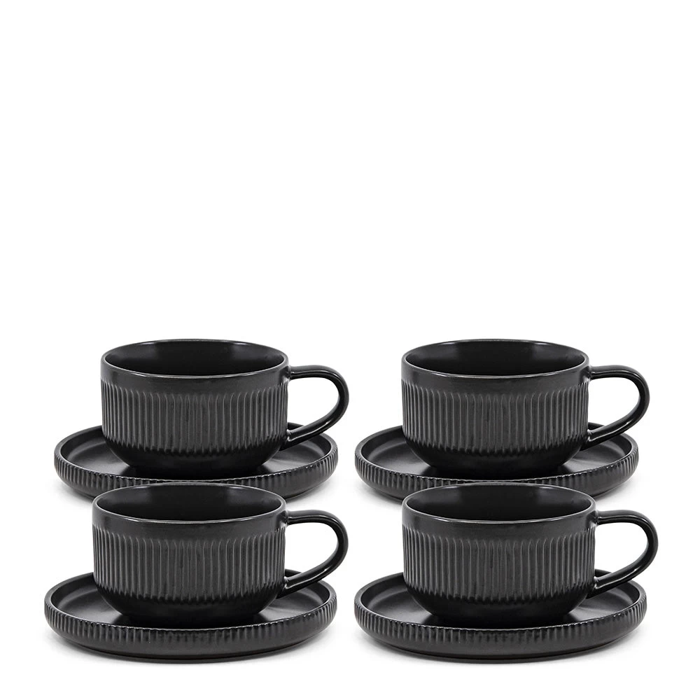 Brae Tea Cups & Saucers 100mL - Set Of 4 - Black 1 Brae Tea Cups & Saucers 100mL - Set Of 4 - Black
