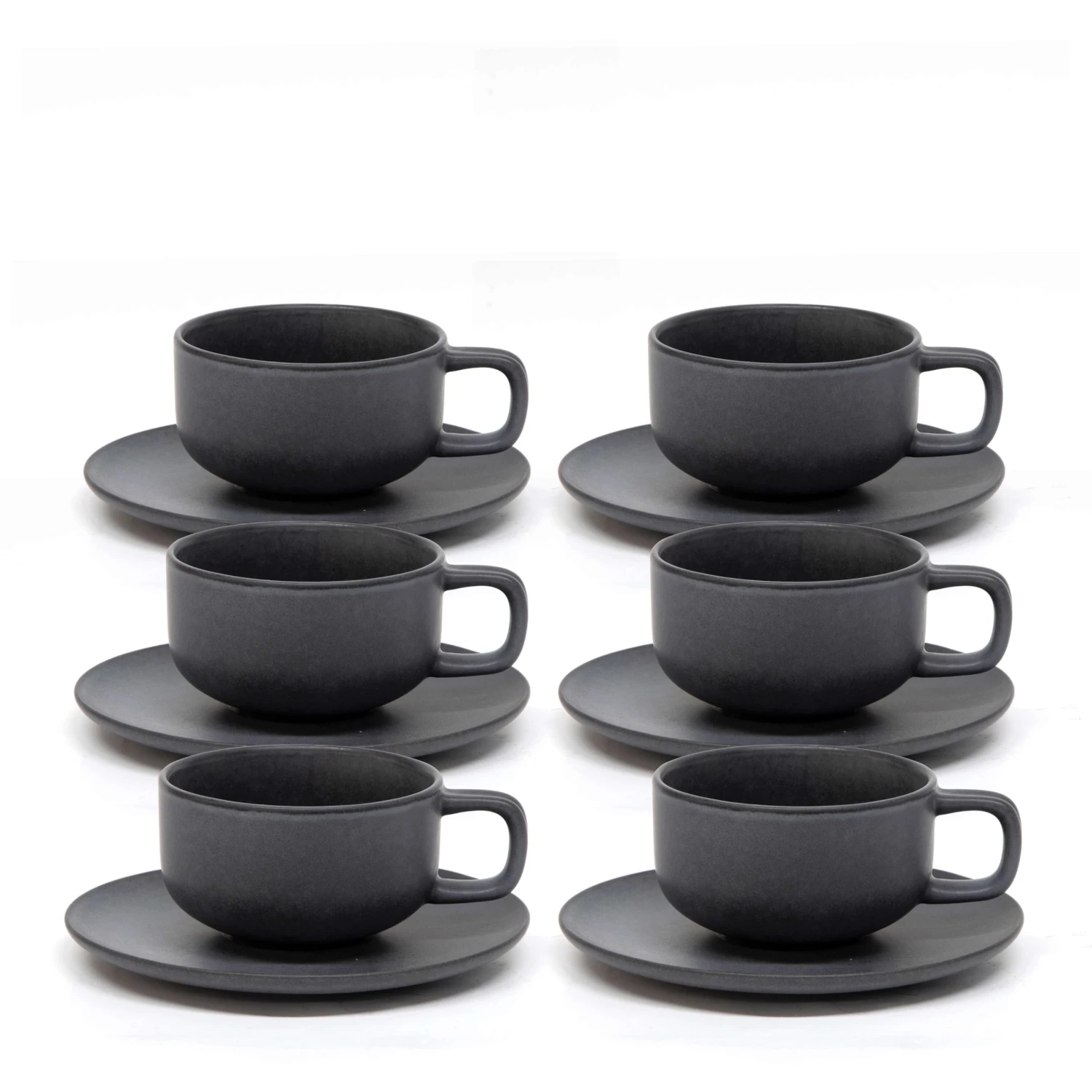 Hue Tea Cups & Saucers 200mL - Set Of 6 - Black 2 Hue Tea Cups & Saucers 200mL - Set Of 6 - Black - Image 2