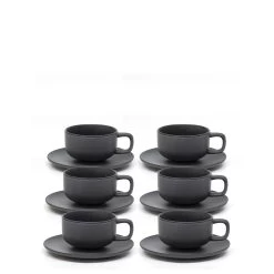 Hue Tea Cups & Saucers 200mL - Set Of 6 - Black