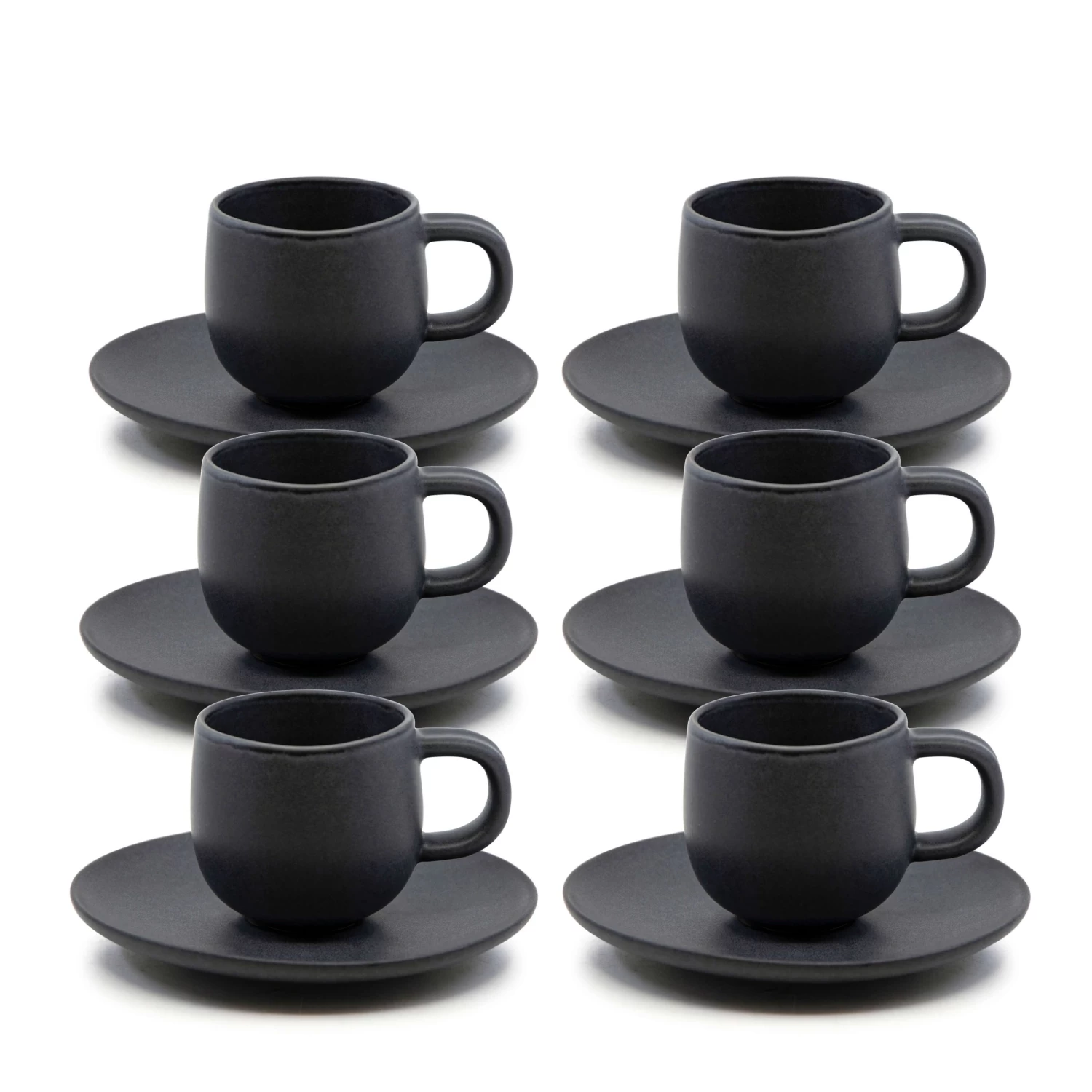 Hue Espresso Cups & Saucers 85mL - Set Of 6 - Black 2 Hue Espresso Cups & Saucers 85mL - Set Of 6 - Black - Image 2