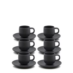 Hue Espresso Cups & Saucers 85mL - Set Of 6 - Black