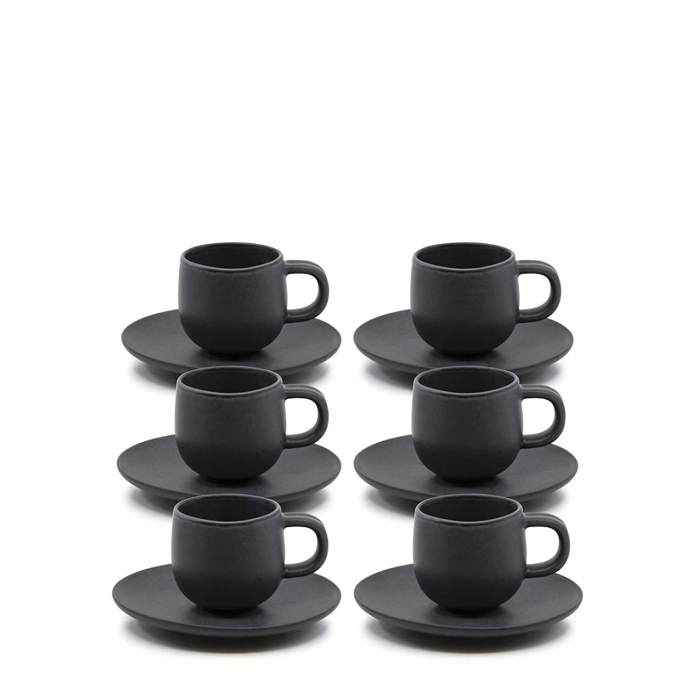 Hue Espresso Cups & Saucers 85mL - Set Of 6 - Black 1 Hue Espresso Cups & Saucers 85mL - Set Of 6 - Black