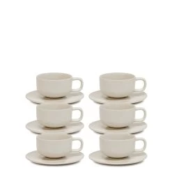 Hue Tea Cups & Saucers 200mL - Set Of 6 - Stone