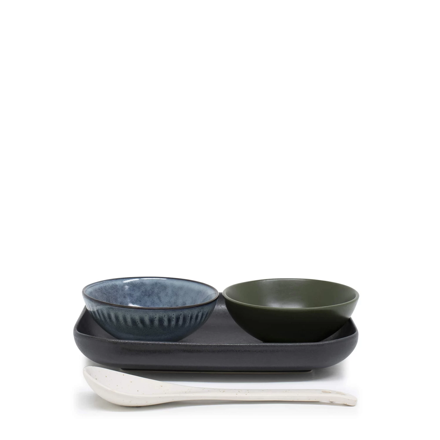 Osaka Side Plate With Rice Bowls & Spoon - 4 Piece - Black 2 Osaka Side Plate With Rice Bowls & Spoon - 4 Piece - Black - Image 2