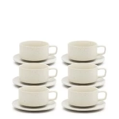 Claro Tea Cups & Saucers 230mL - Set Of 6 - White