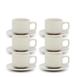 Claro Espresso Cups & Saucers 100mL - Set Of 6 - White