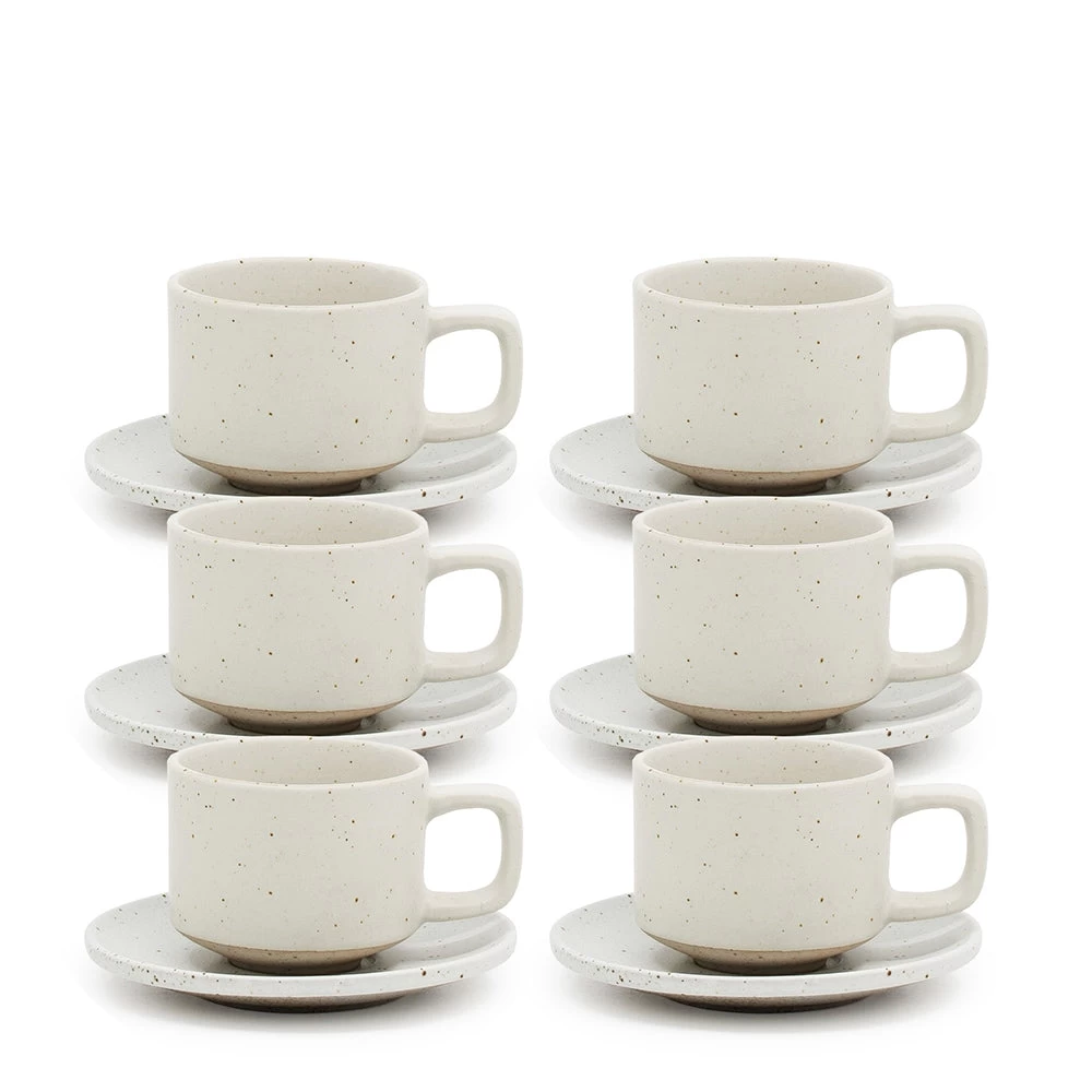 Claro Espresso Cups & Saucers 100mL - Set Of 6 - White 1 Claro Espresso Cups & Saucers 100mL - Set Of 6 - White