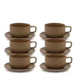 Claro Tea Cups & Saucers 230mL - Set Of 6 - Rust