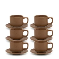 Claro Espresso Cups & Saucers 100mL - Set Of 6 - Rust