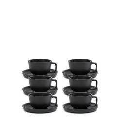 Industry Tea Cups & Saucers 230mL - Set Of 6 - Black