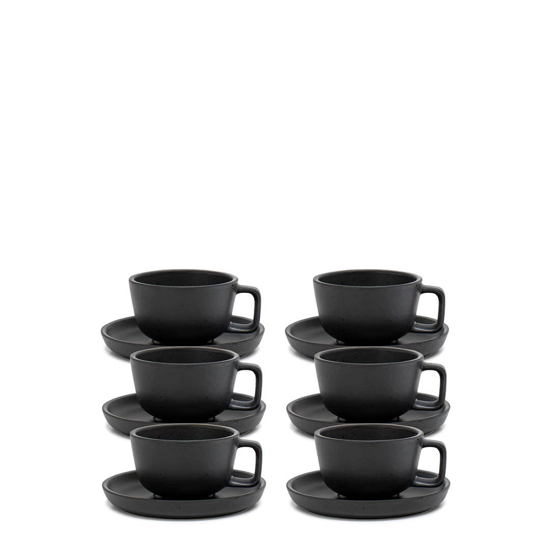 Industry Tea Cups & Saucers 230mL - Set Of 6 - Black 1 Industry Tea Cups & Saucers 230mL - Set Of 6 - Black