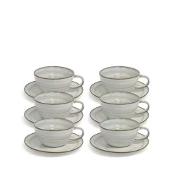Clover Tea Cups & Saucers 230mL - Set Of 6 - Natural